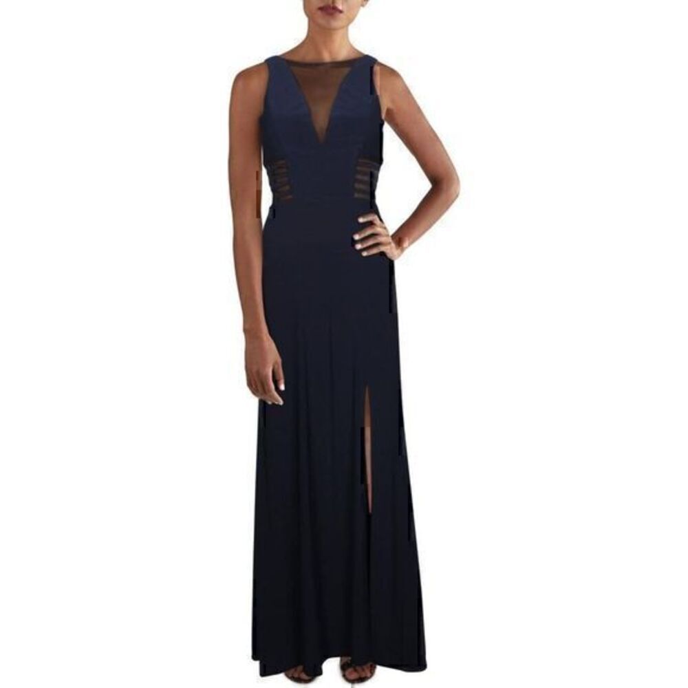 Morgan & Co. Womens Juniors Illusion Mesh Inset Evening Dress Black 3/4 - Picture 1 of 12